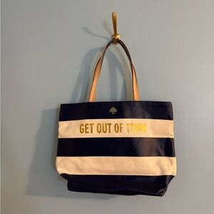 Kate spade white and navy striped “get out of town” tote bag